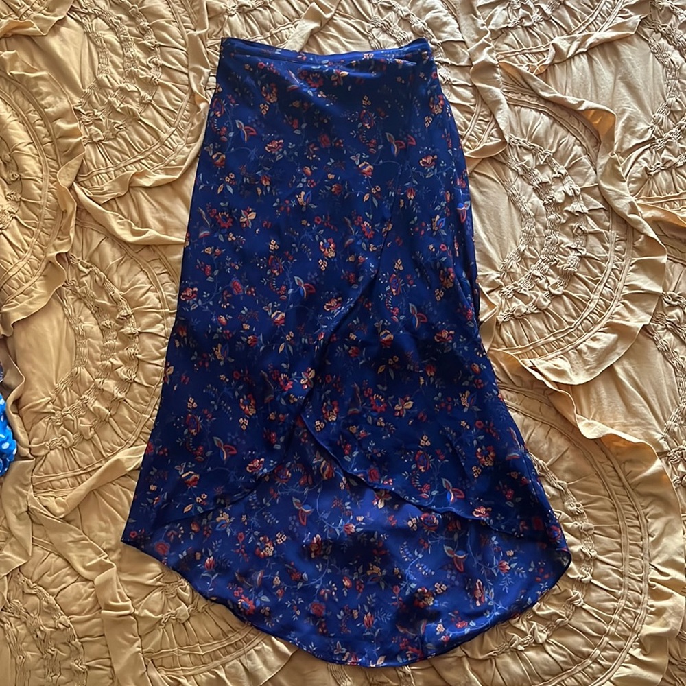 Madewell blue floral midi skirt
